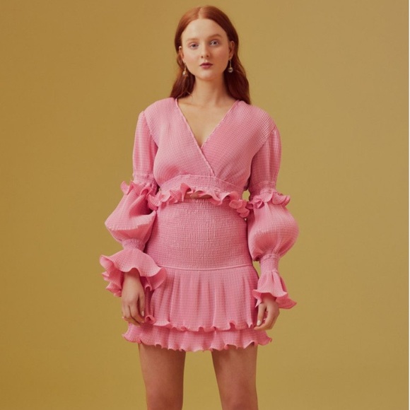 NWT KEEPSAKE THE LABEL PINK RUFFLE CROP FAUX WRAP TOP SIZE L - Picture 3 of 16